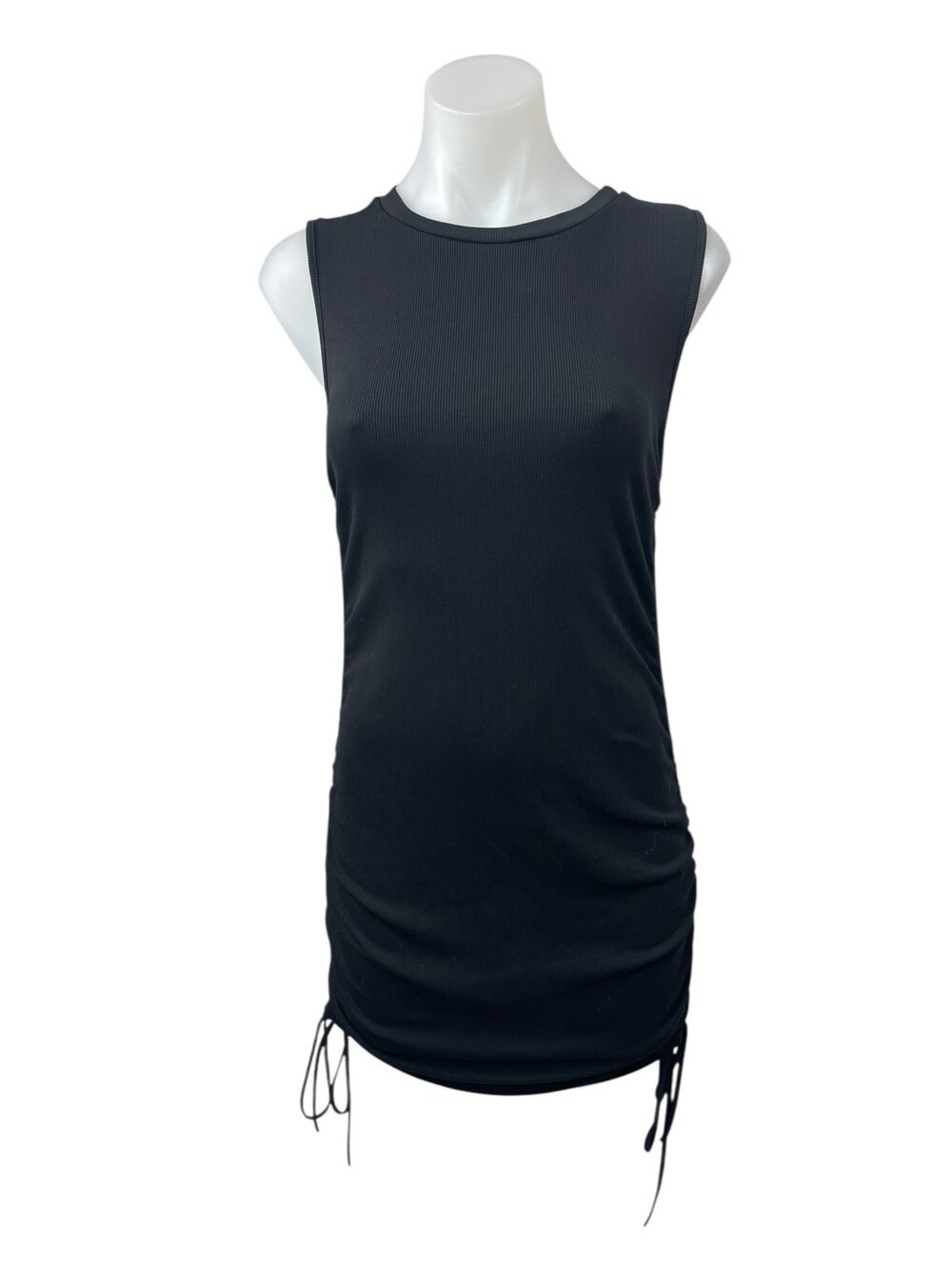 BB Dakota Women's Black Ruched Sleeveless Rib Knit Mini Tank Bodycon Dress Sz L